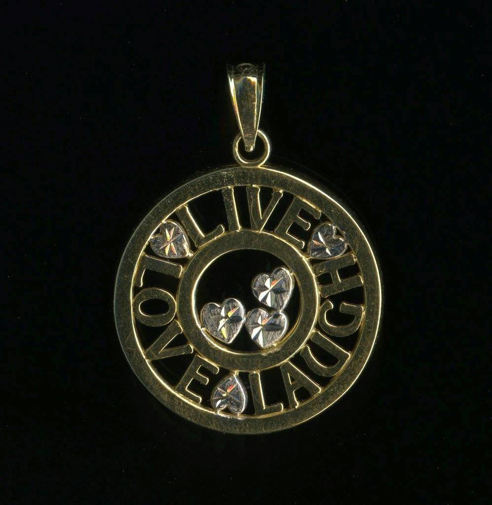 New 14K 1.64 Gram 27mm Solid Yellow Gold “LIVE LOVE LAUGH” Word Pendant (TA