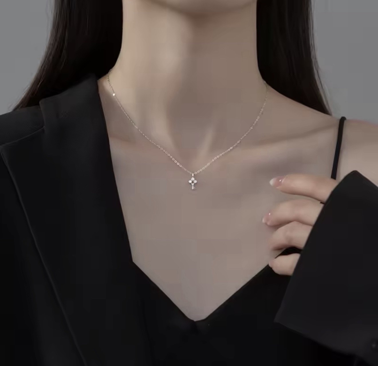 Minimalist Key Necklace Sterling Silver 925 CZ Dainty Pendant