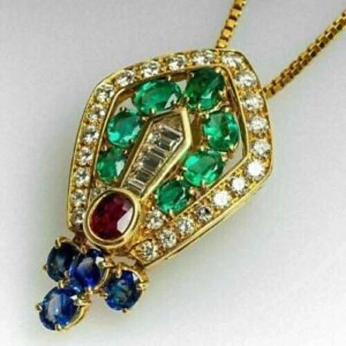 14K Yellow Gold Finish 3Ct Oval Cut Green Emerald Women’s Beauty Charm Pendant