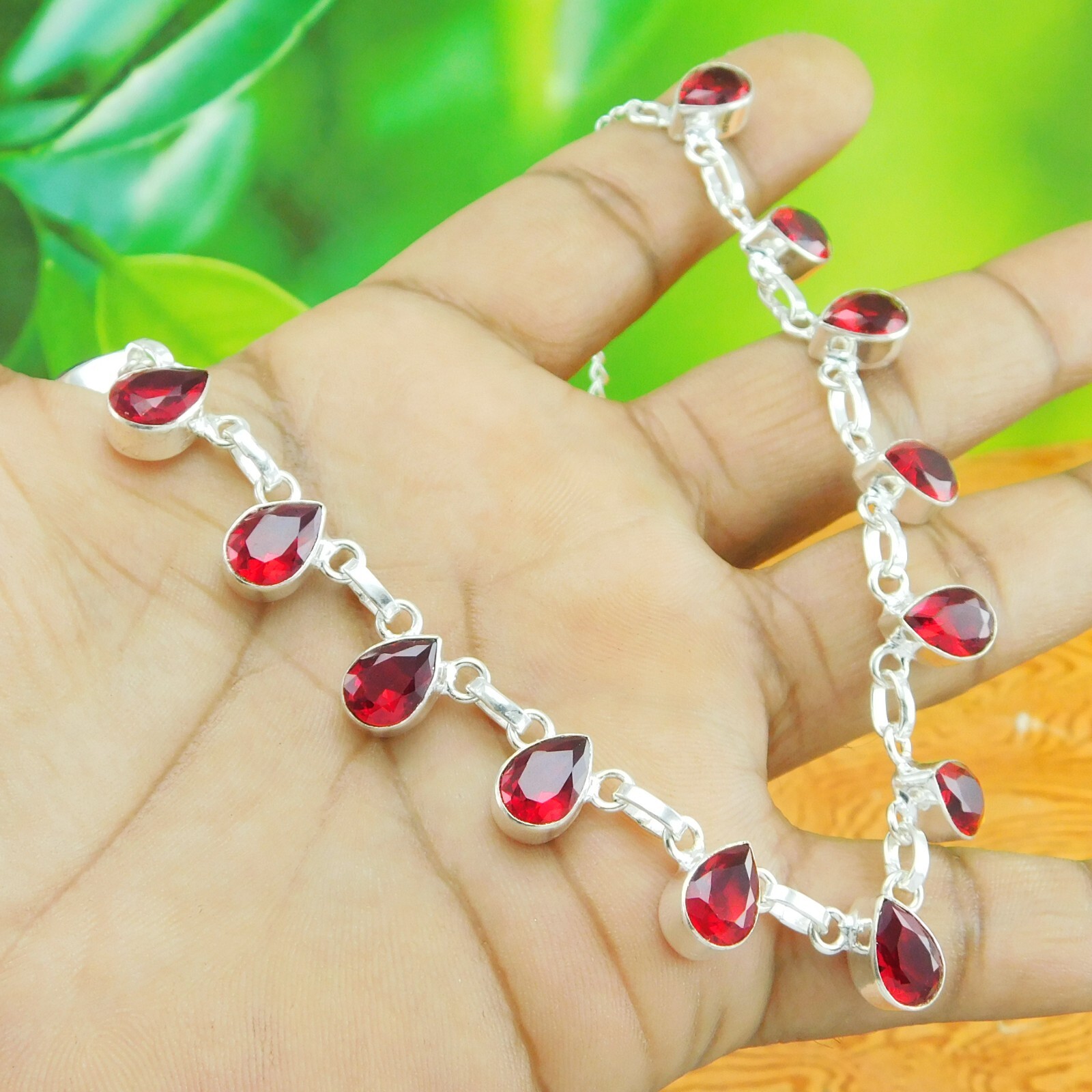 Garnet Gemstone 925 Sterling Silver Handmade Gift Necklace 18″ A19