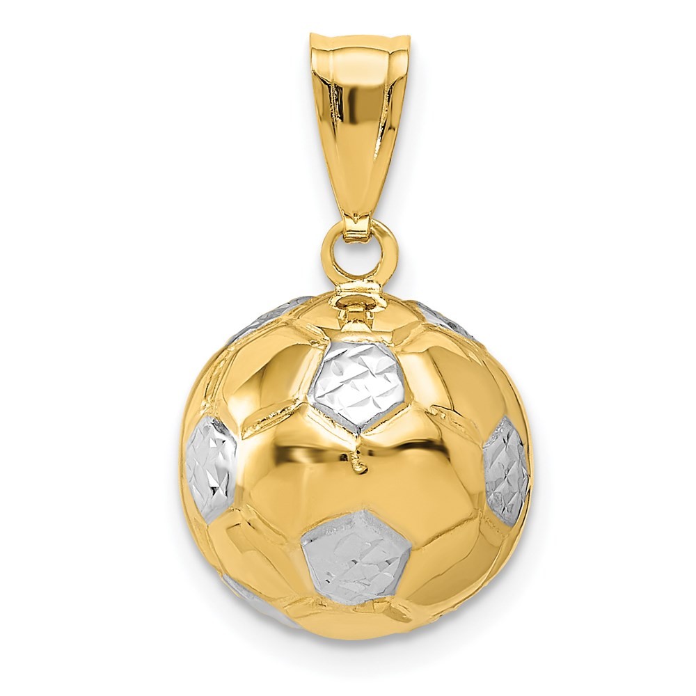 14k Yellow Gold and White Rhodium 3-D Puffed Soccer Ball Pendant 1.53 g