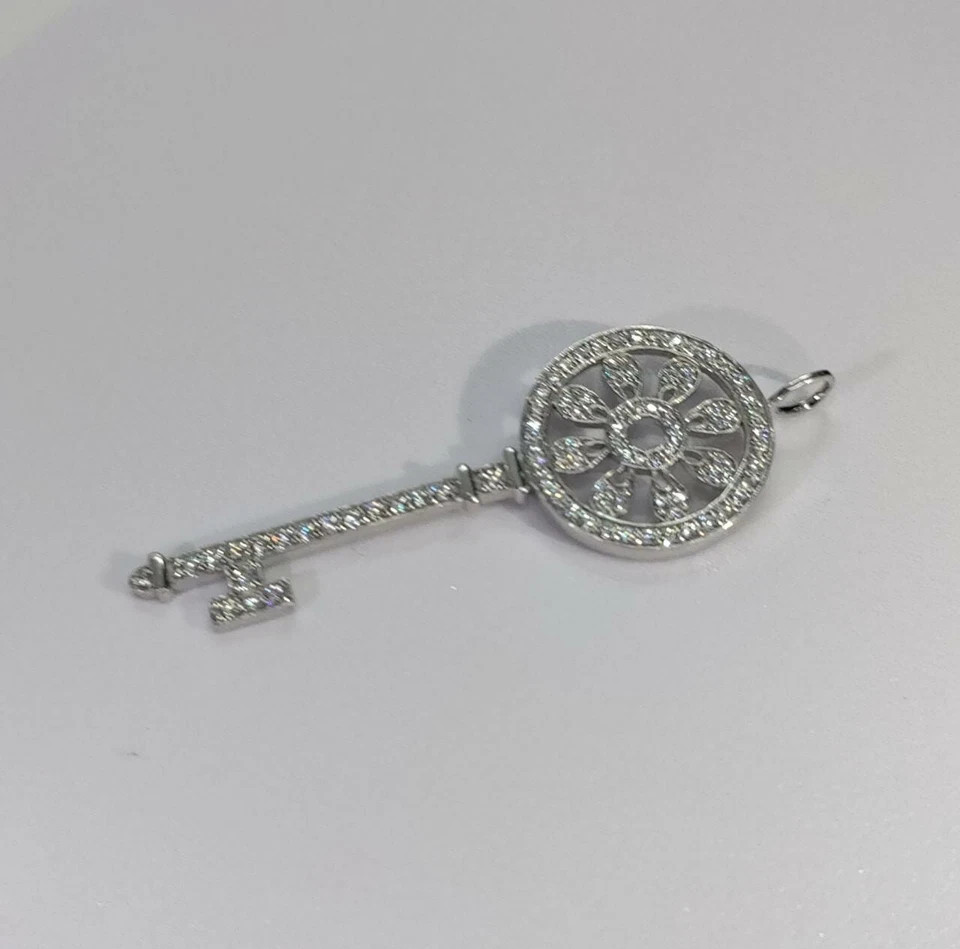 0.50 Ct Round Cut Moissanite Fancy Style “Key” Charm Pendant 925 Sterling Silver