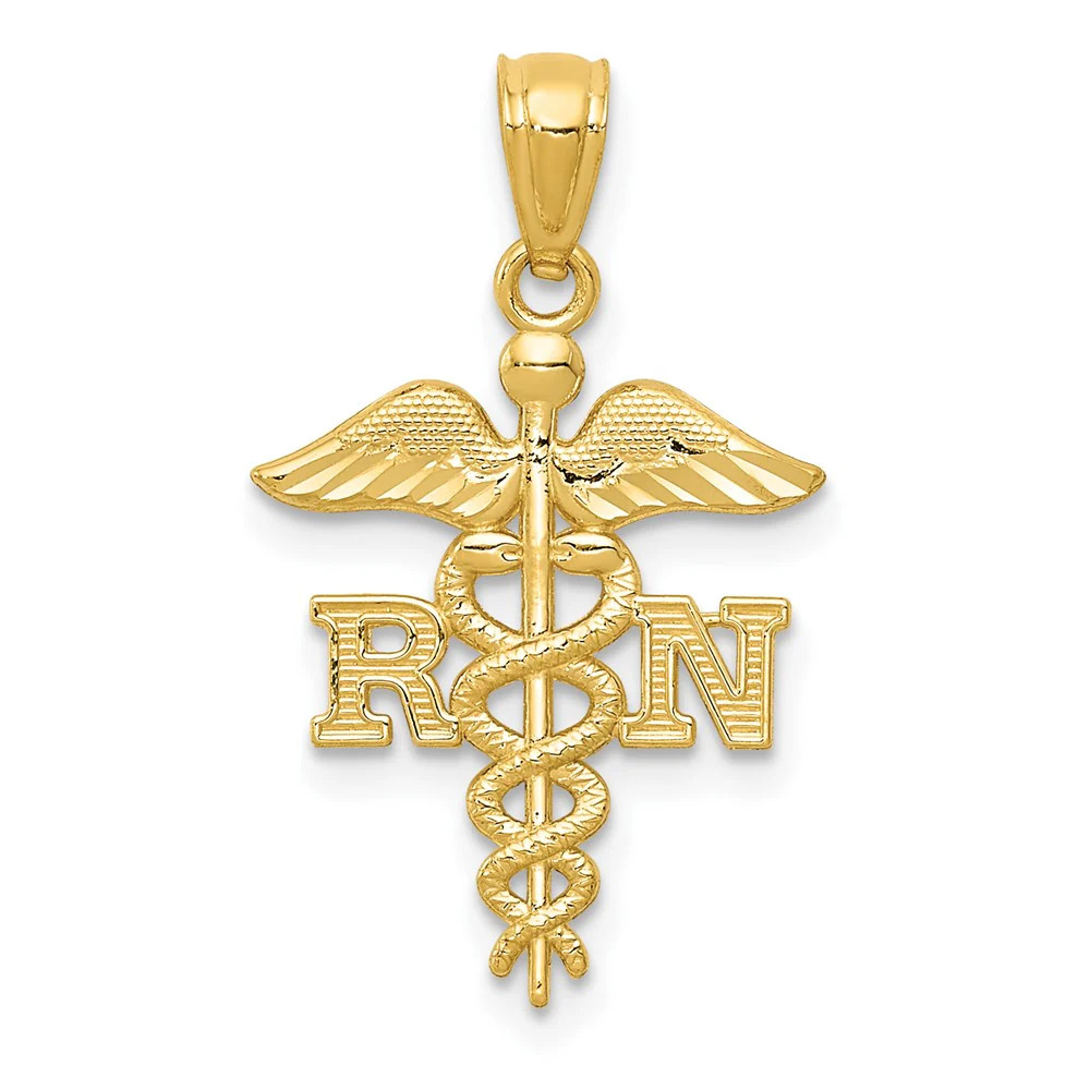 10K / 14K Yellow Gold Diamond-Cut Polished RN Nurse Pendant