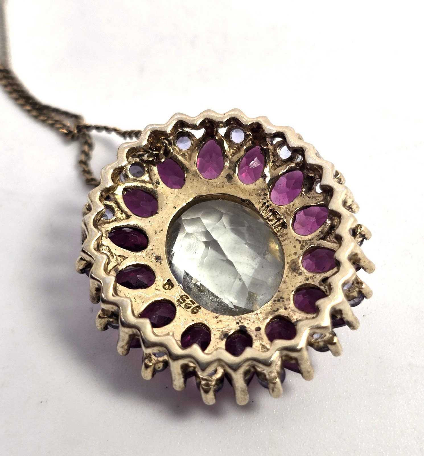 Prasiolite Green Amethyst Rhodolite Garnet tanzanite sterling silver necklace