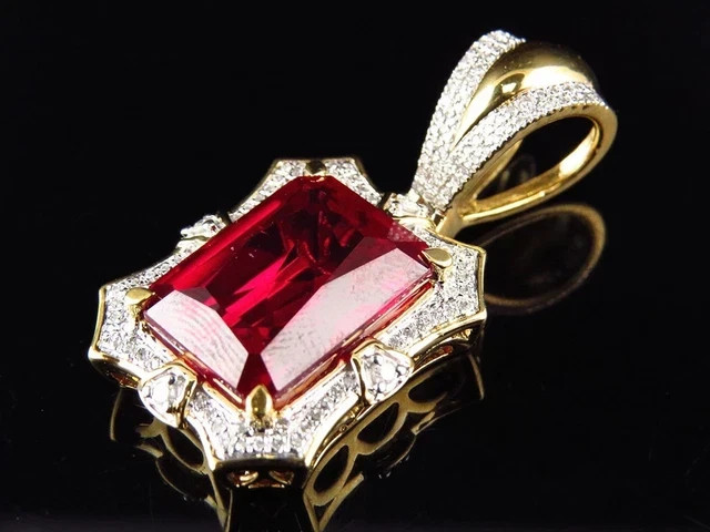 2.80Ct Emerald Cut Lab Created Red Ruby Women’s Pendant 14K Yellow Gold Plated