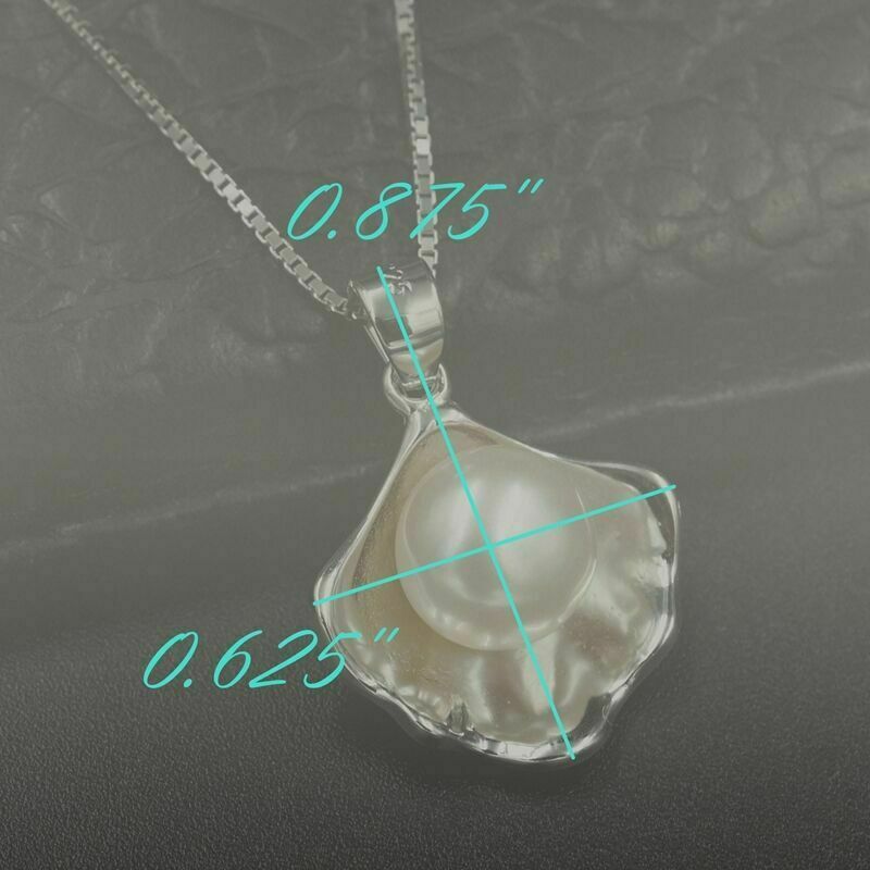 Women Sterling Silver Freshwater Pearl Pendant Necklace Chain Beach Shell 07472