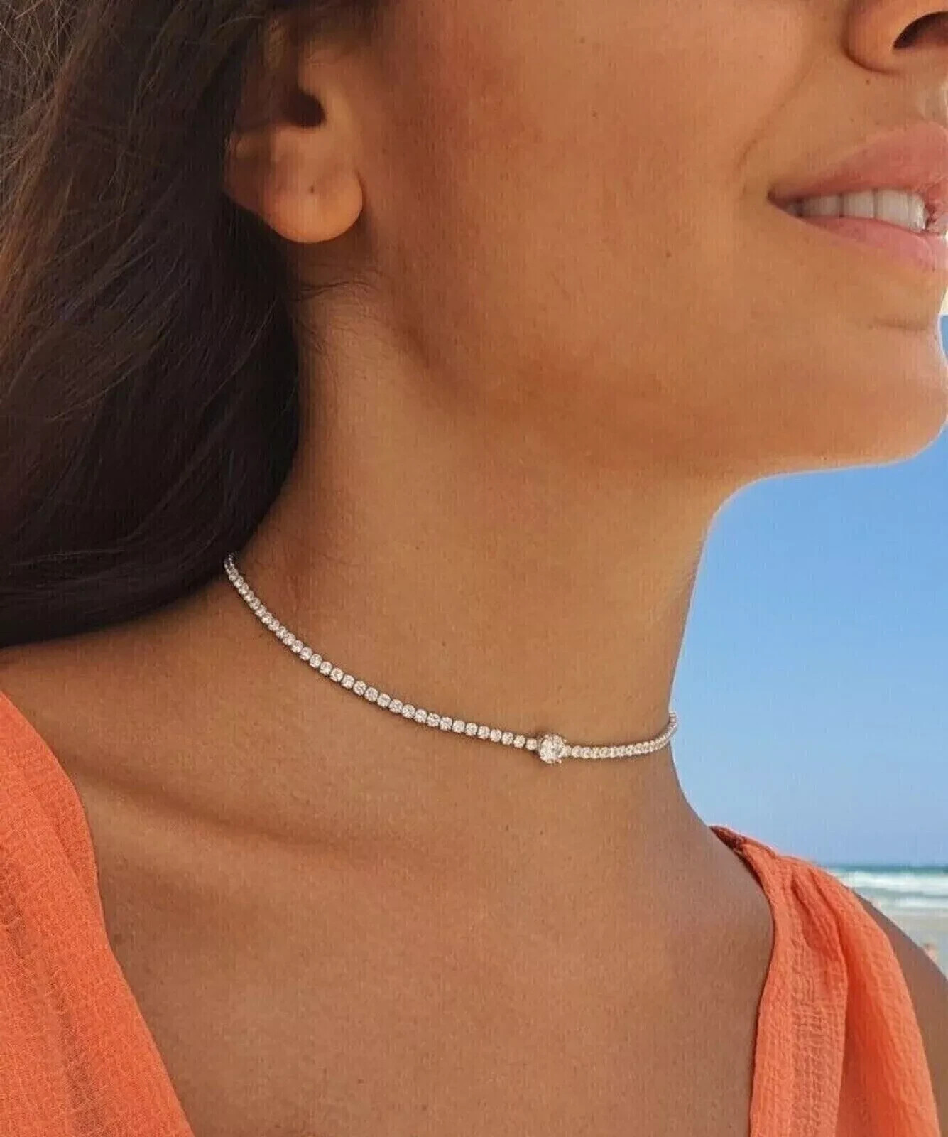 15Ct Round Cut Lab Created Diamond Tennis Choker Necklace 14K White Gold Plated