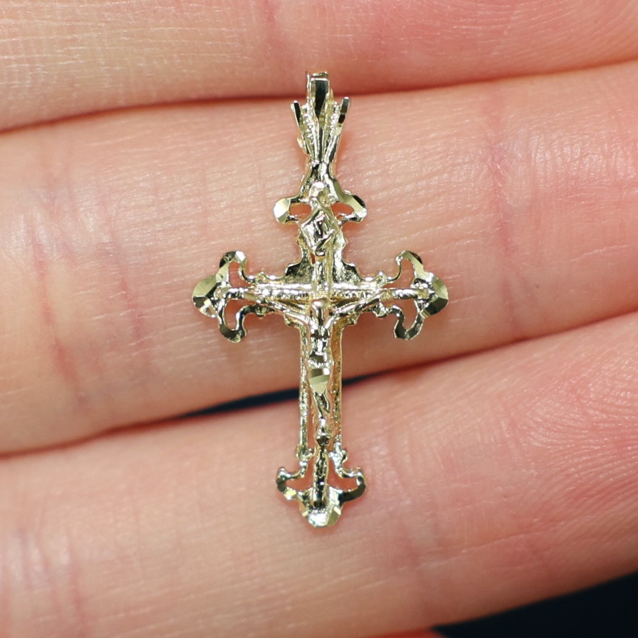 Genuine Solid 14K Yellow Gold Ornate Jesus Crucifix Cross Necklace Pendant 🔥