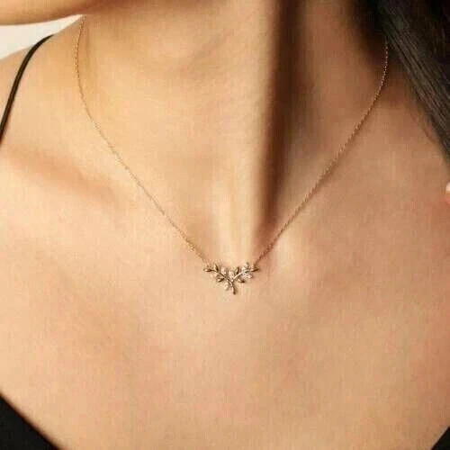 1.50Ct Round Cut Real Moissanite Leaf Women’s Pendant 14K Yellow Gold Plated