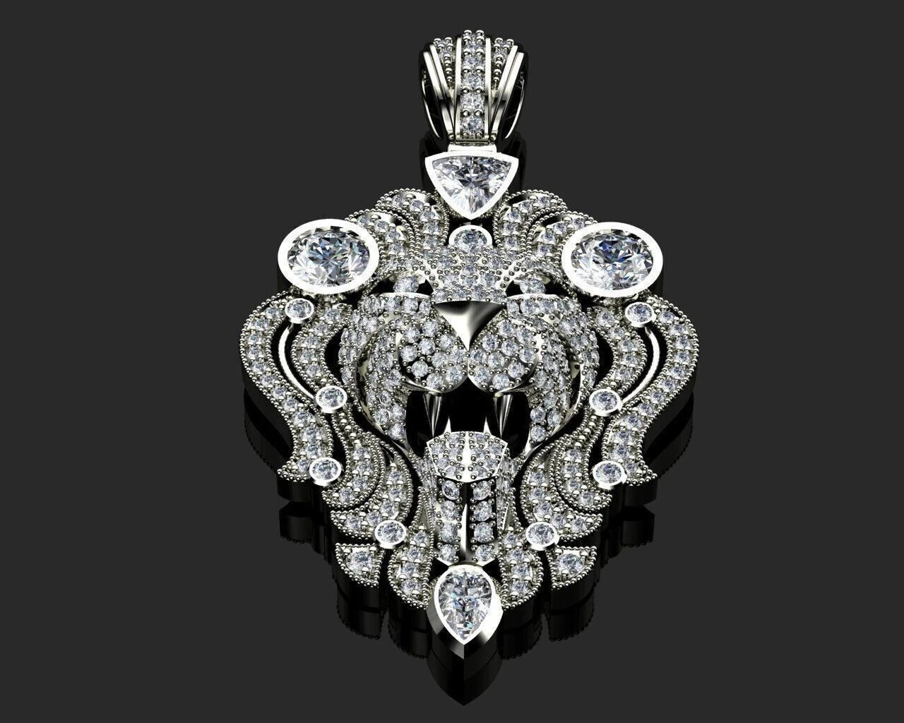 2.50Ct Round Diamond Lion Head Pendant 14K White Gold Plated Silver