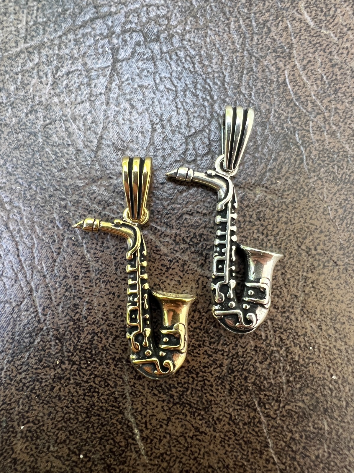 Real 925 Silver / 14k Gold Plated Jazz Saxophone Musical Pendant Necklace Charm