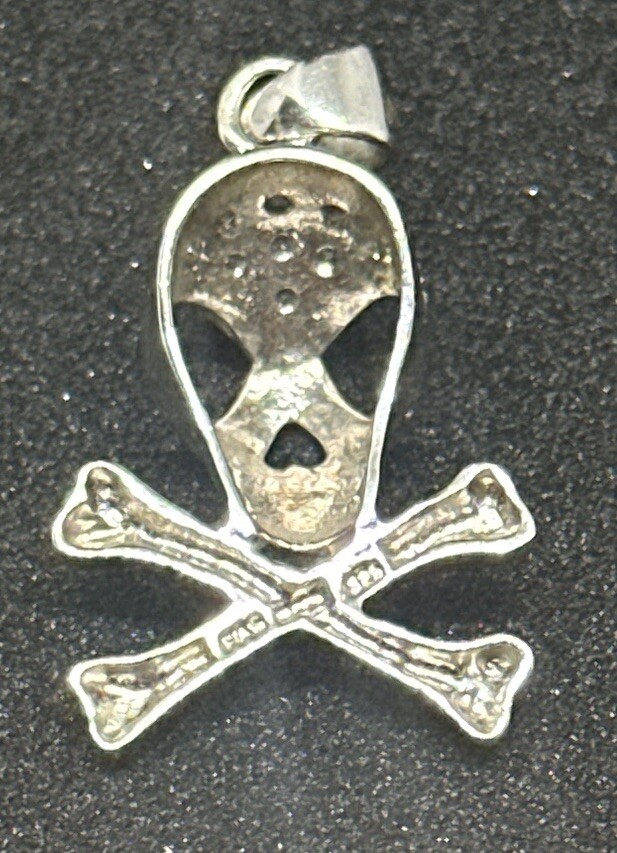 Skull & Crossbones Sterling Silver 925 Pave Rhinestone 1″ FAS Pendant Only 2.3g