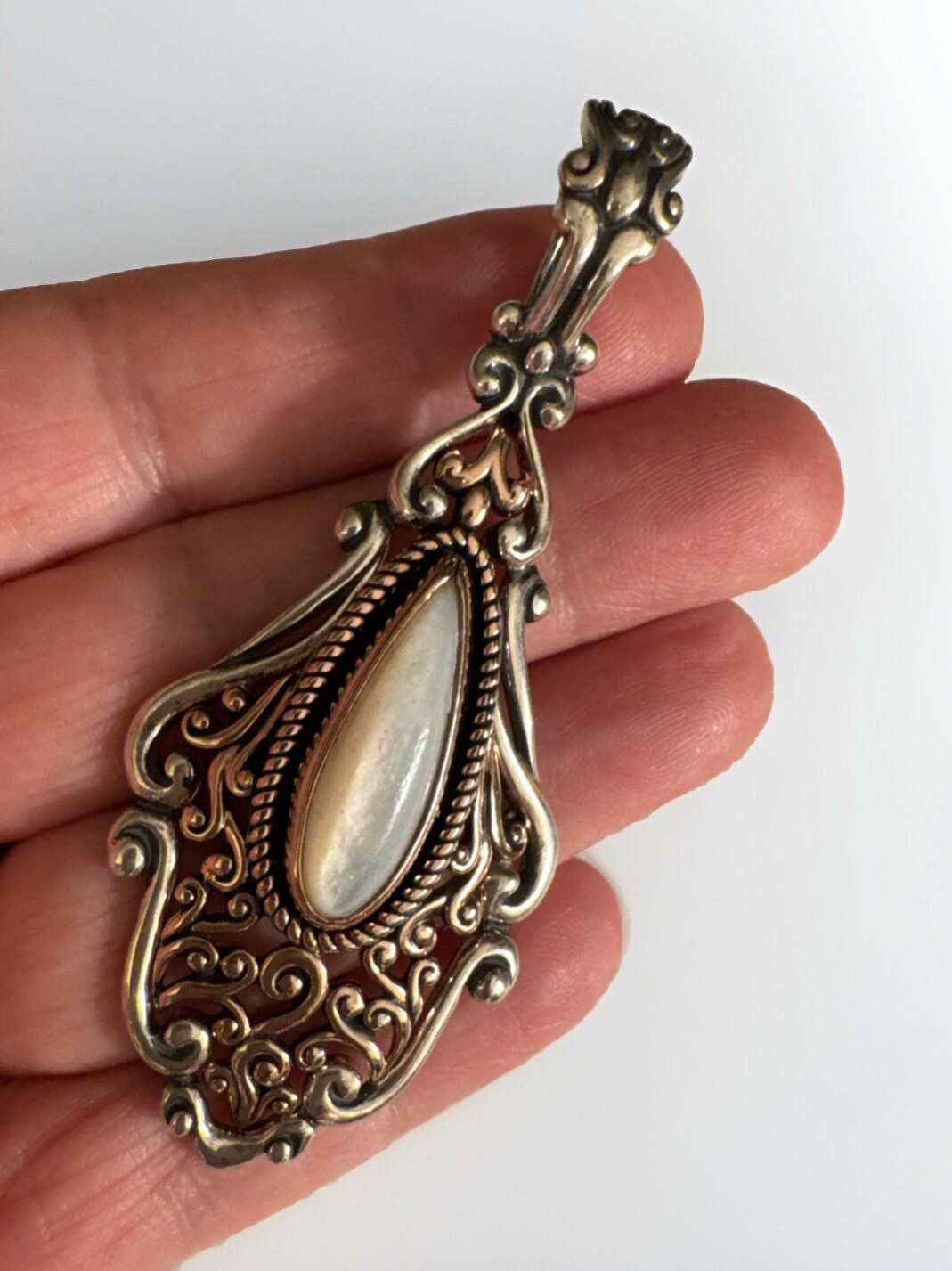 Carolyn Pollack Sterling 925/Copper Filigree Mother of Pearl Pendant Enhancer 3”