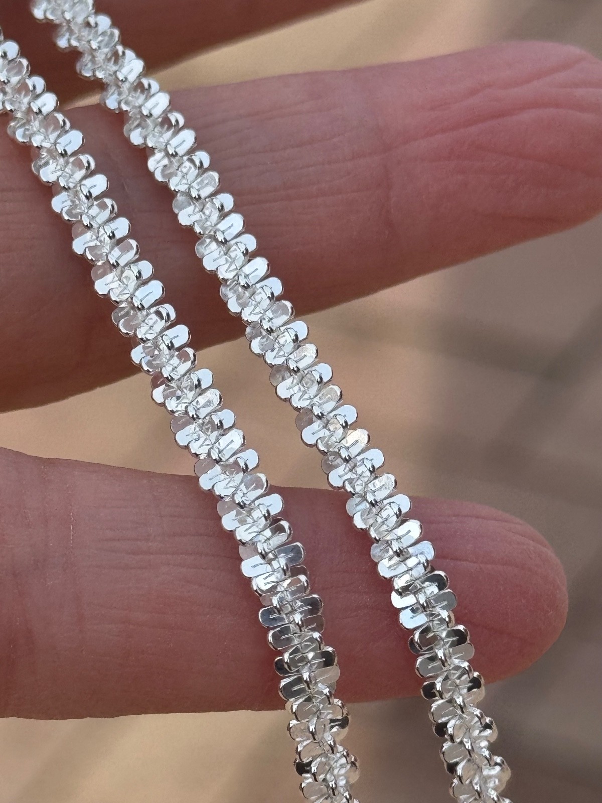 925 Sterling Silver ( 4.6MM) Thick Margarita Criss Cross Rock Sparkle Chain