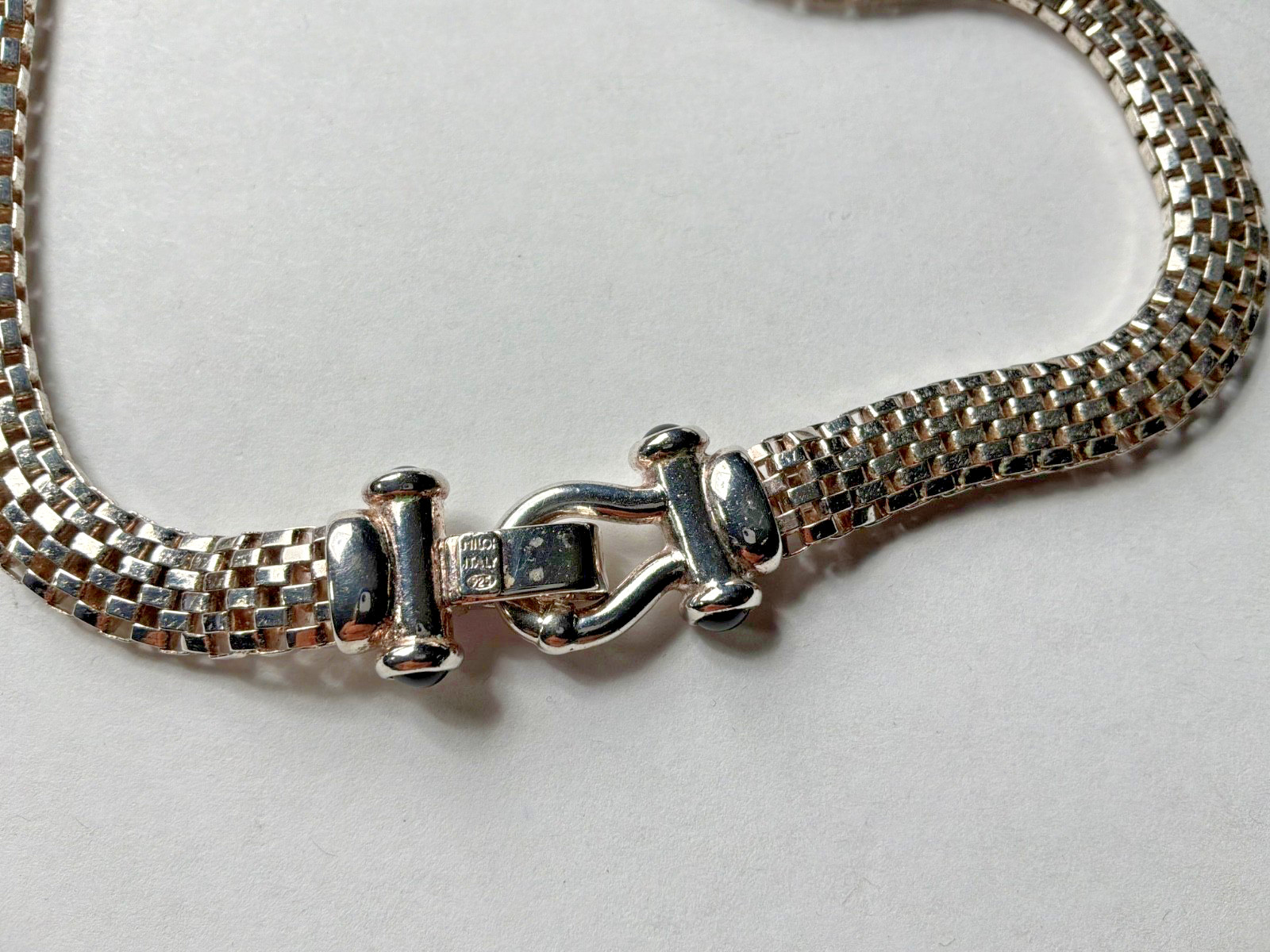 Milor 925 Sterling Silver Italian 8mm Mesh Link Chain Necklace Womens 17 Inch