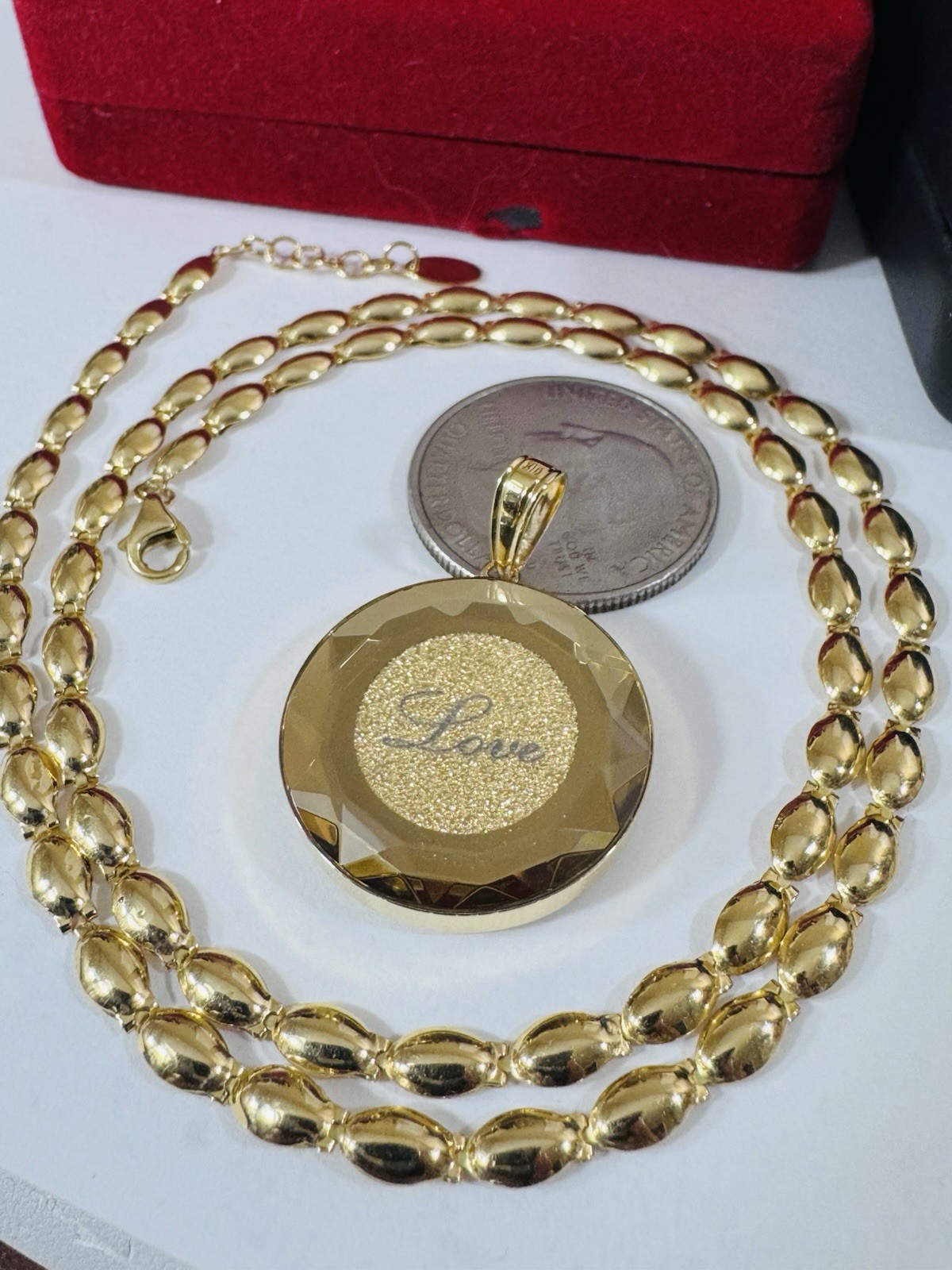 K18 Japan Gold Round Love Pendant Necklace 17/17.5” Long 16.3g 4mm