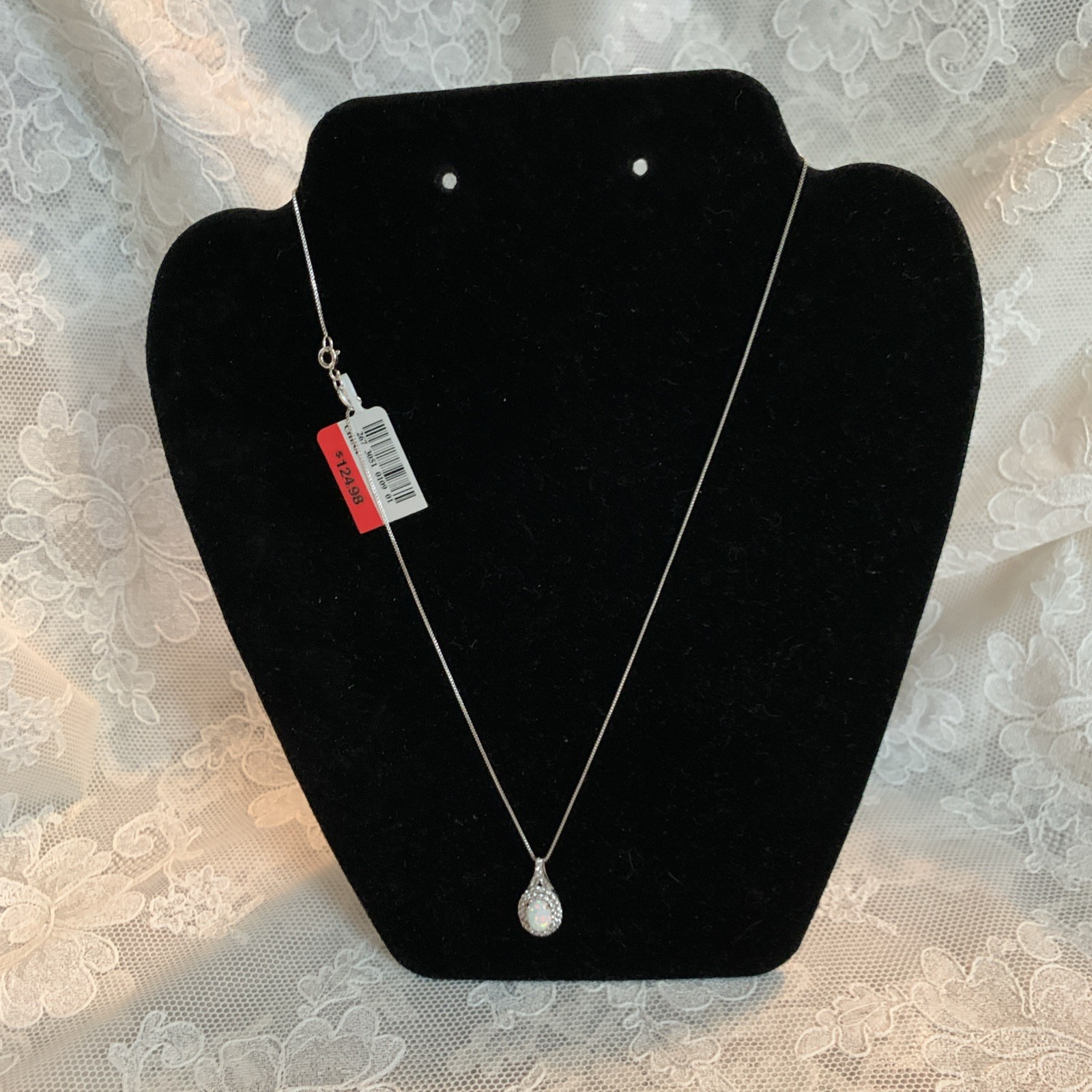 New Opal & White Sapphire Lab Created Sterling Silver 18″ Pendant Necklace