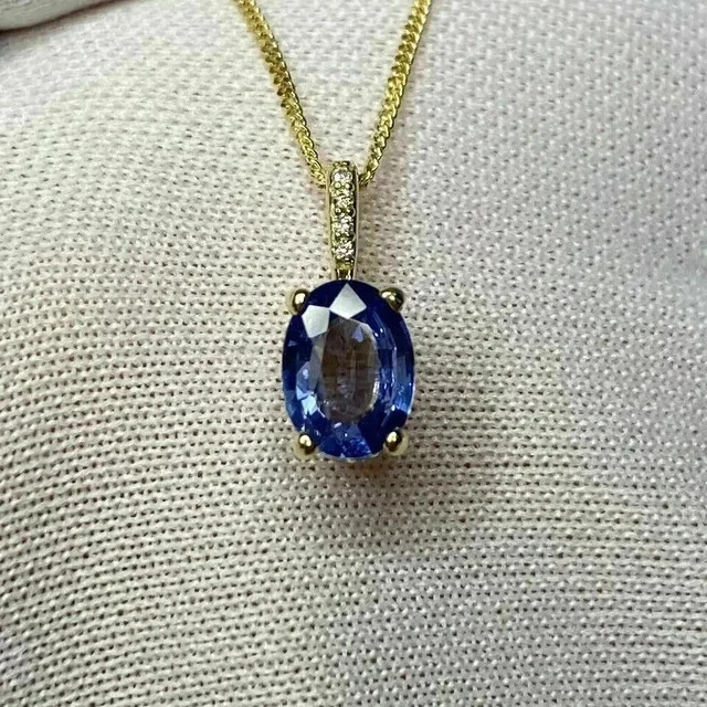1.50 Ct Oval Simulated Blue Sapphire Solitaire Pendant 14K Yellow Gold Plated