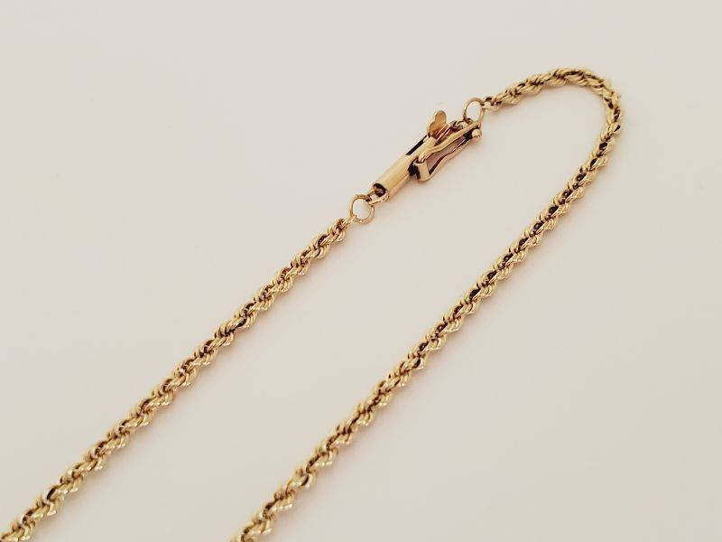14k Yellow Gold Rope Chain 18.5 Inch Solid 2mm width