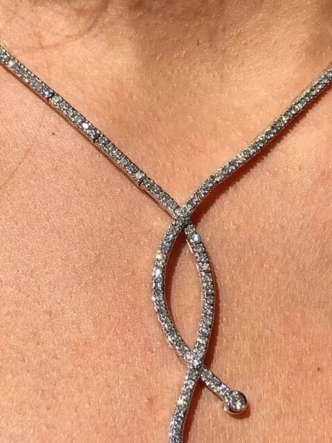 10Ct Round Cut Moissanite Diamond Women’s Tennis Necklace 14k White Gold Plated