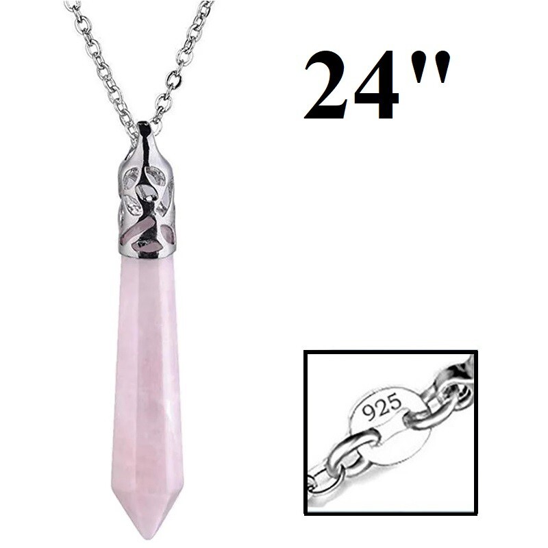 925 Sterling Silver Womens 24″ Healing Gemstone Pendulum Pendant Necklace