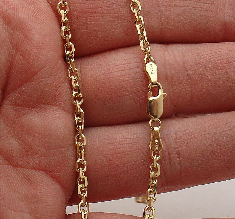3mm Solid Diamond Cut Oval Cable Link Chain Necklace REAL 14K Yellow Gold