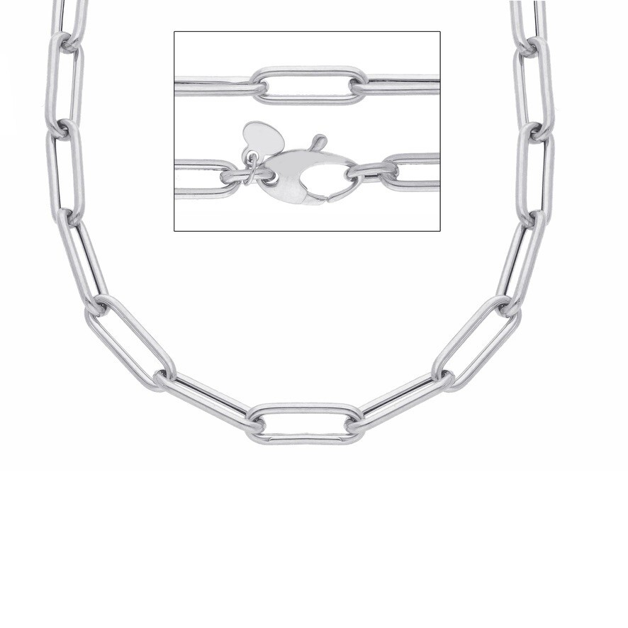 18K WHITE GOLD CHAIN ROUNDED TUBE OVAL PAPER CLIP 3x9mm LINK 19.7″ ITALY MADE