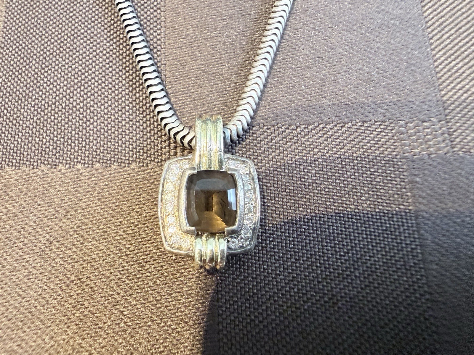 LAGOS Caviar Diamond & Smoky. Topaz 18K & Sterling Silver Pendant Necklace – 16″