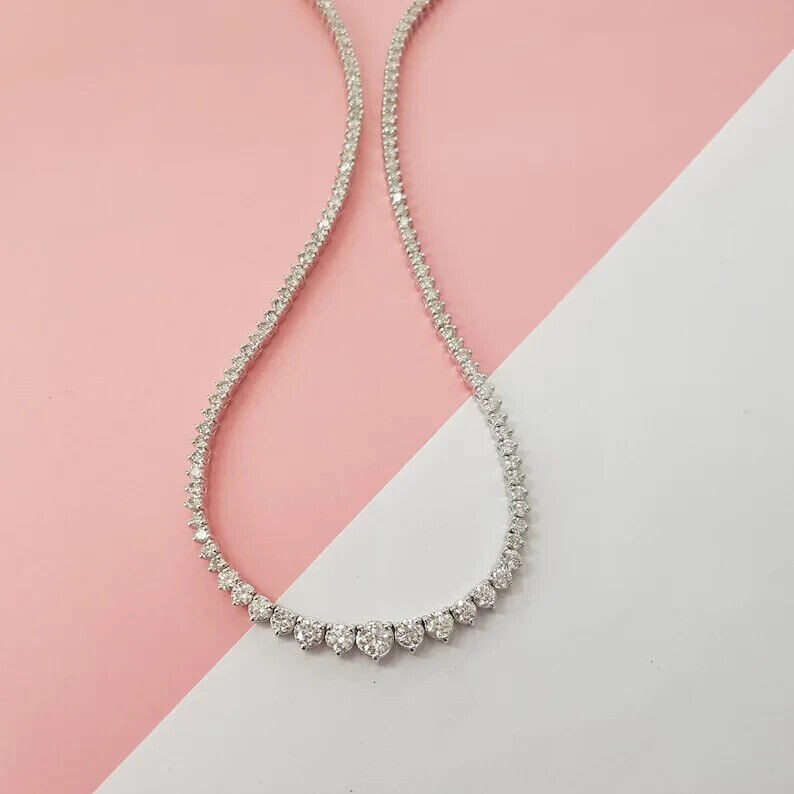 7Ct IGI Certified Lab Grown Diamond Women’s Tennis Necklace-16″ Solid 10K Gold