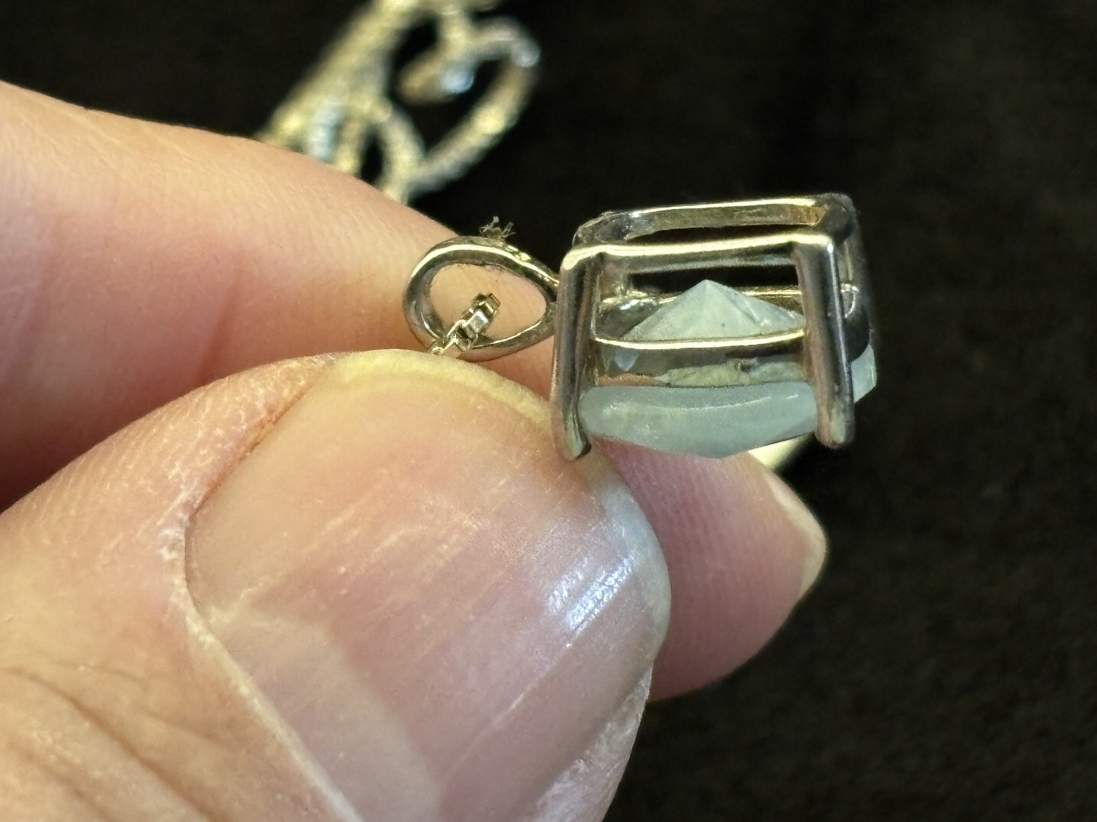 24 Sterling Silver 1mm Chain with Sterling Box Mounted Pale Blue Stone..925