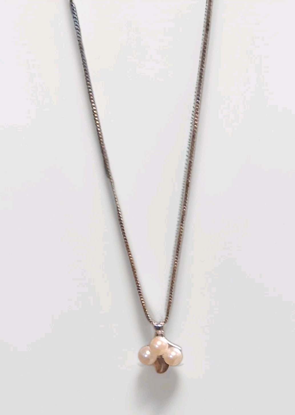 Vintage Sterling Silver 925 Triple Pearl Leaf Pendant Botanical Cluster Necklace