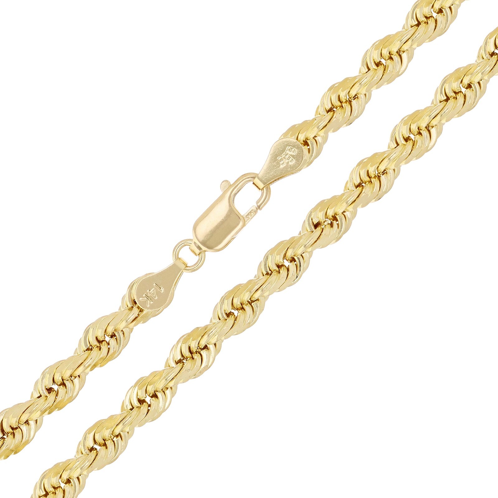 14k Yellow Gold Solid Twisted Diamond Cut Rope Chain Necklace 22″ 5mm 39 grams