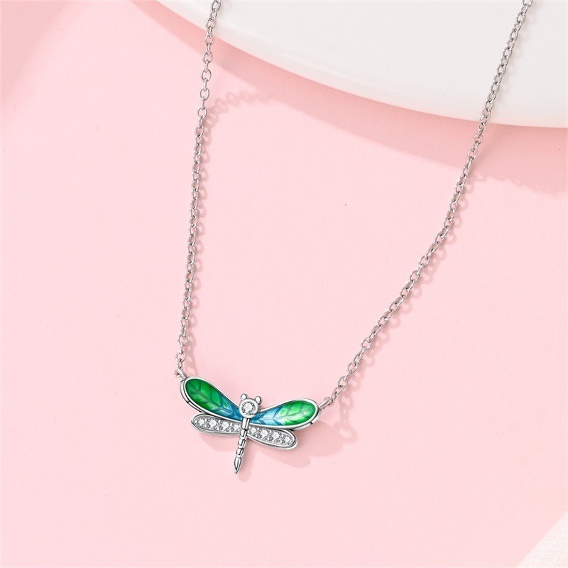 KUNSIR Dragonfly Pendant Sterling Silver Women Jewelry Necklace Adjustable Chain