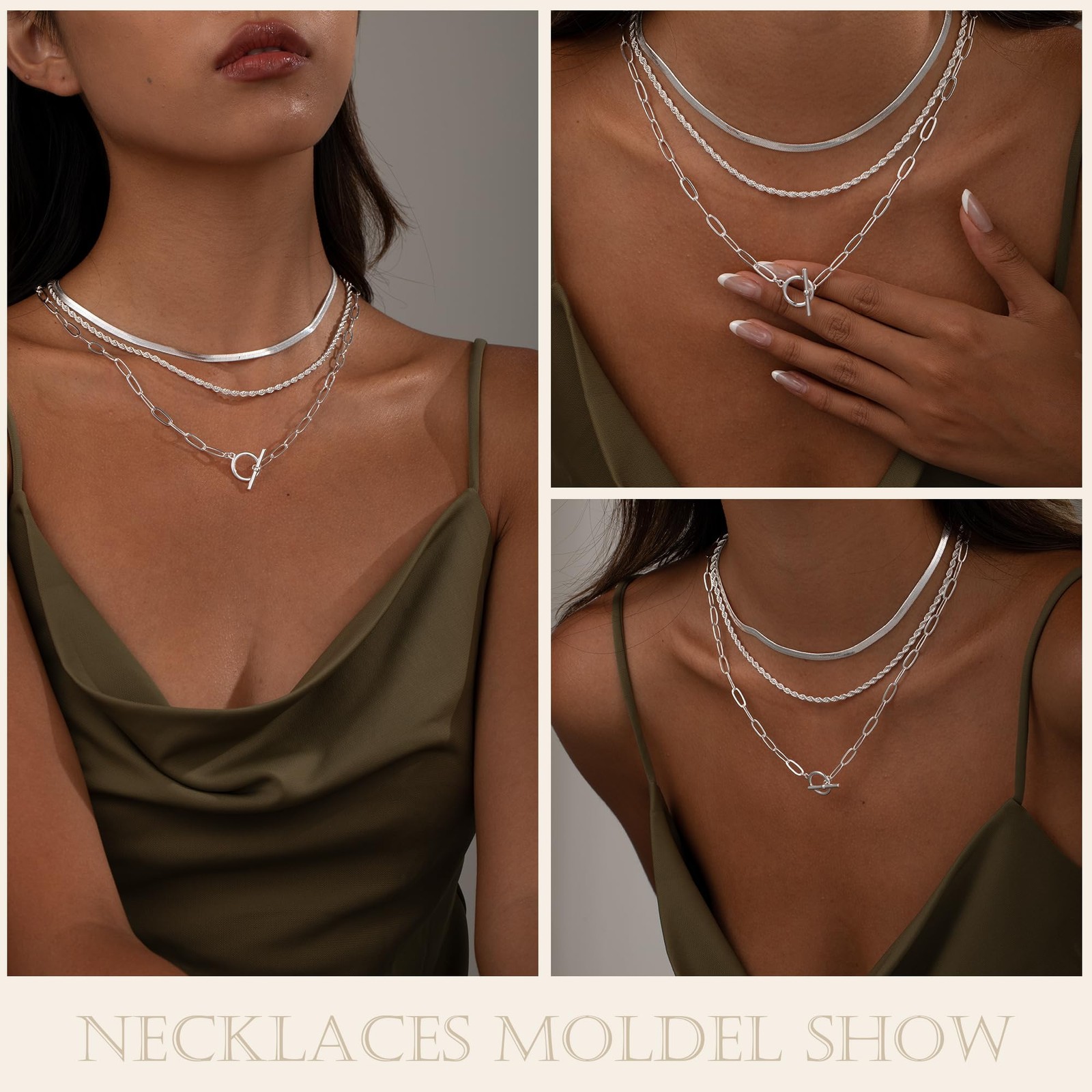 Layered Necklaces for Women 14K Gold/Sterling Silver Plated Chunky Necklace P…