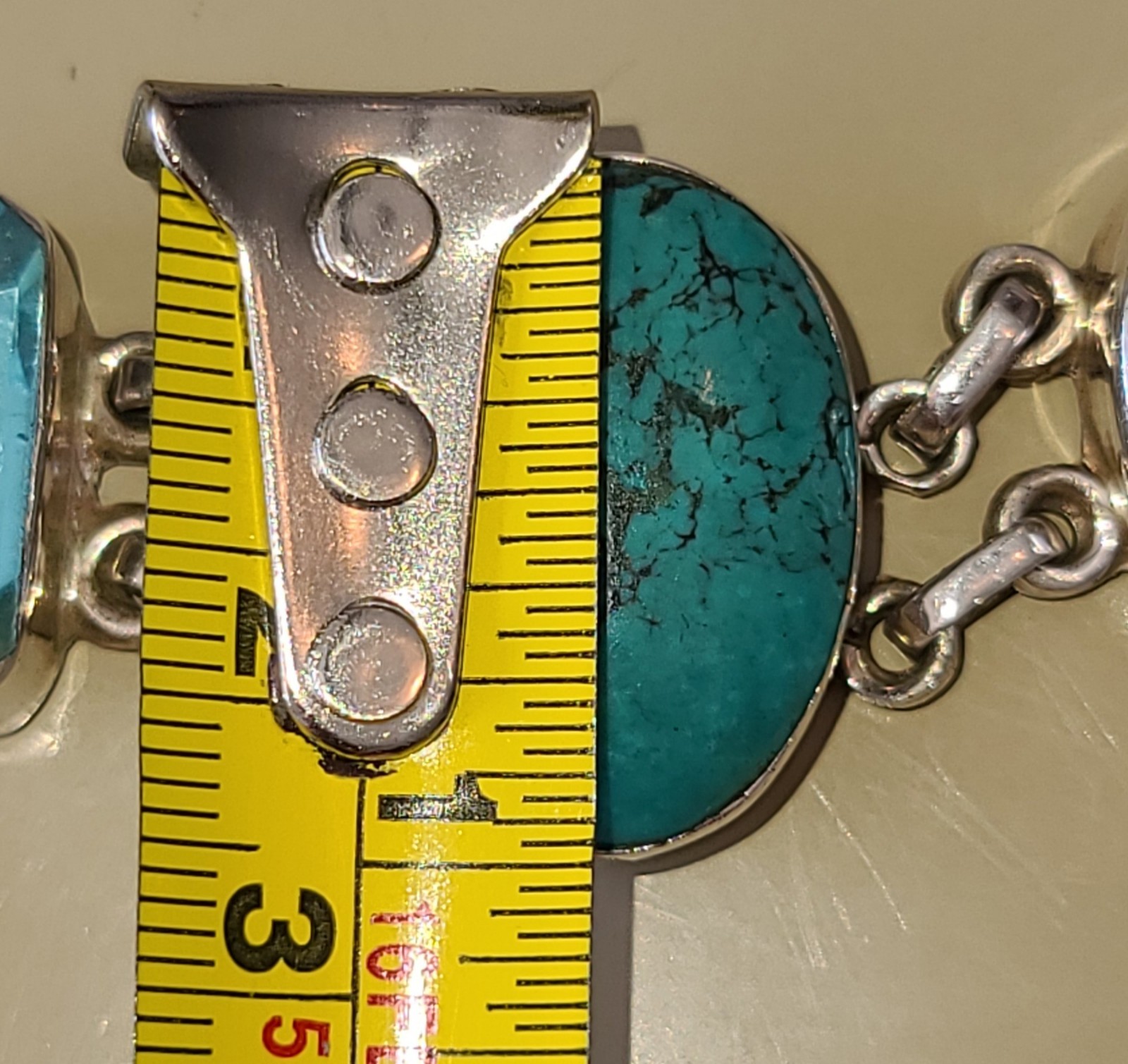 Stunning Sterling Silver Turquoise and Blue Topaz Adjustable Bracelet