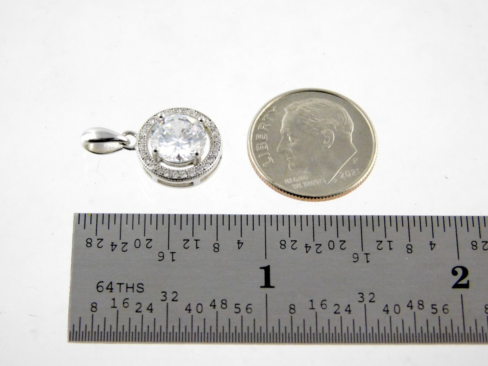 IBB Sterling Silver White Crystal Pendant with Halo 925 CN Round Gems