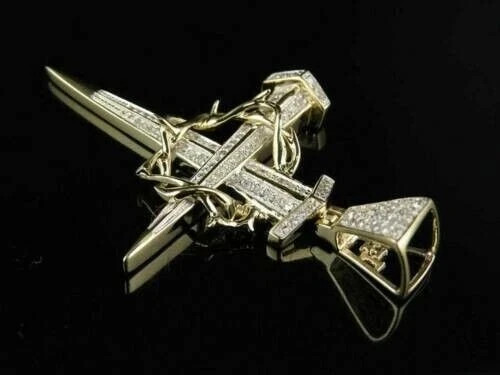 2Ct Lab Created Diamond Round Men’s Cross Pendant 14K Yellow Gold Silver Plated