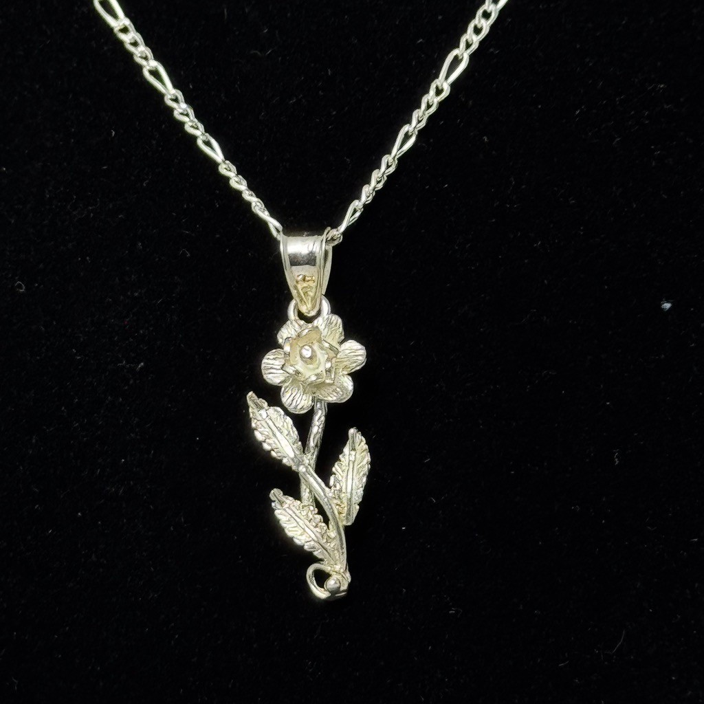 Sterling Silver Flower Pendant Necklace 20 Inch Figaro Chain 925 Italy