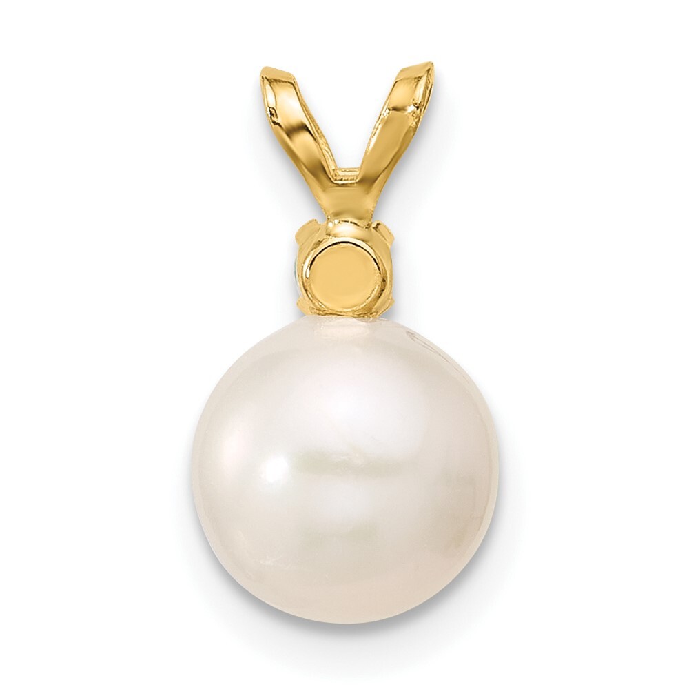 14k Yellow Gold 14k8-8.5mm White Freshwater Cultured Pearl & Emerald Pendant