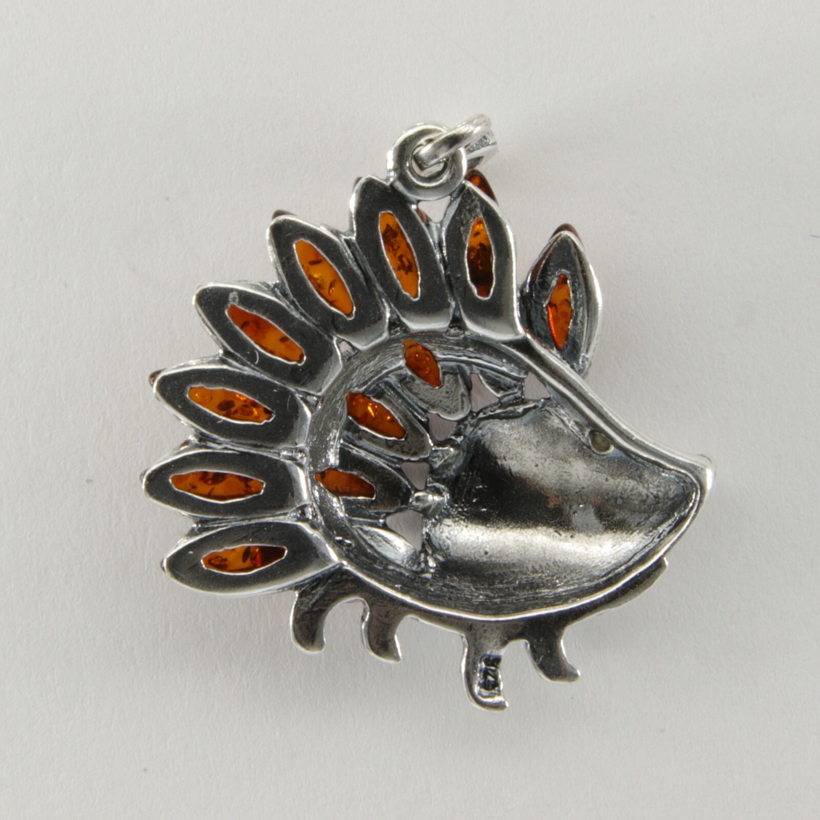 Natural Cognac / Brown BALTIC AMBER Hedgehog Pendant 925 STERLING SILVER #5243e