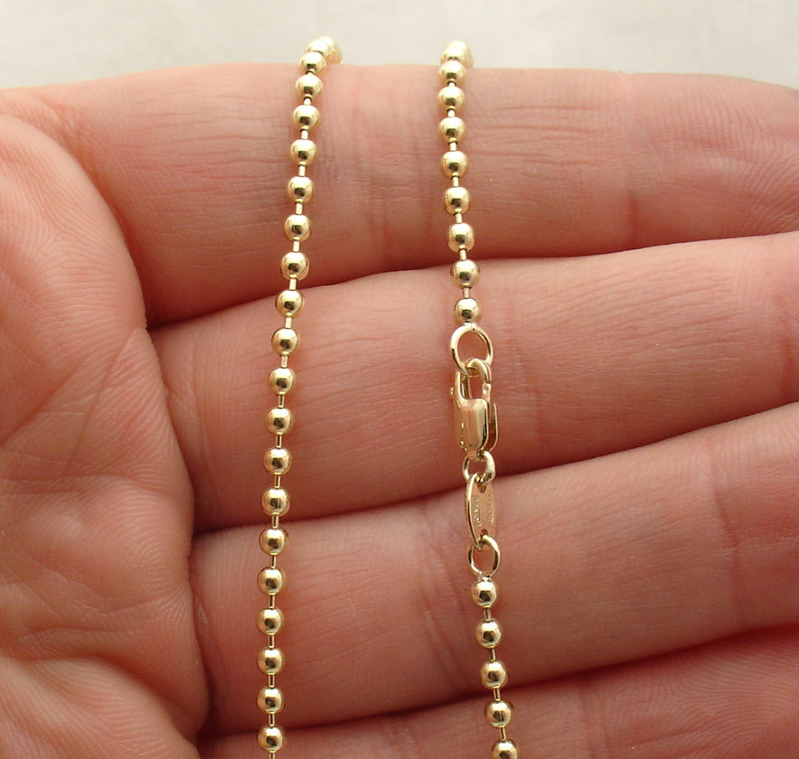 2.5mm All Shiny Round Bead Ball Chain Necklace REAL Solid 14K Yellow Gold