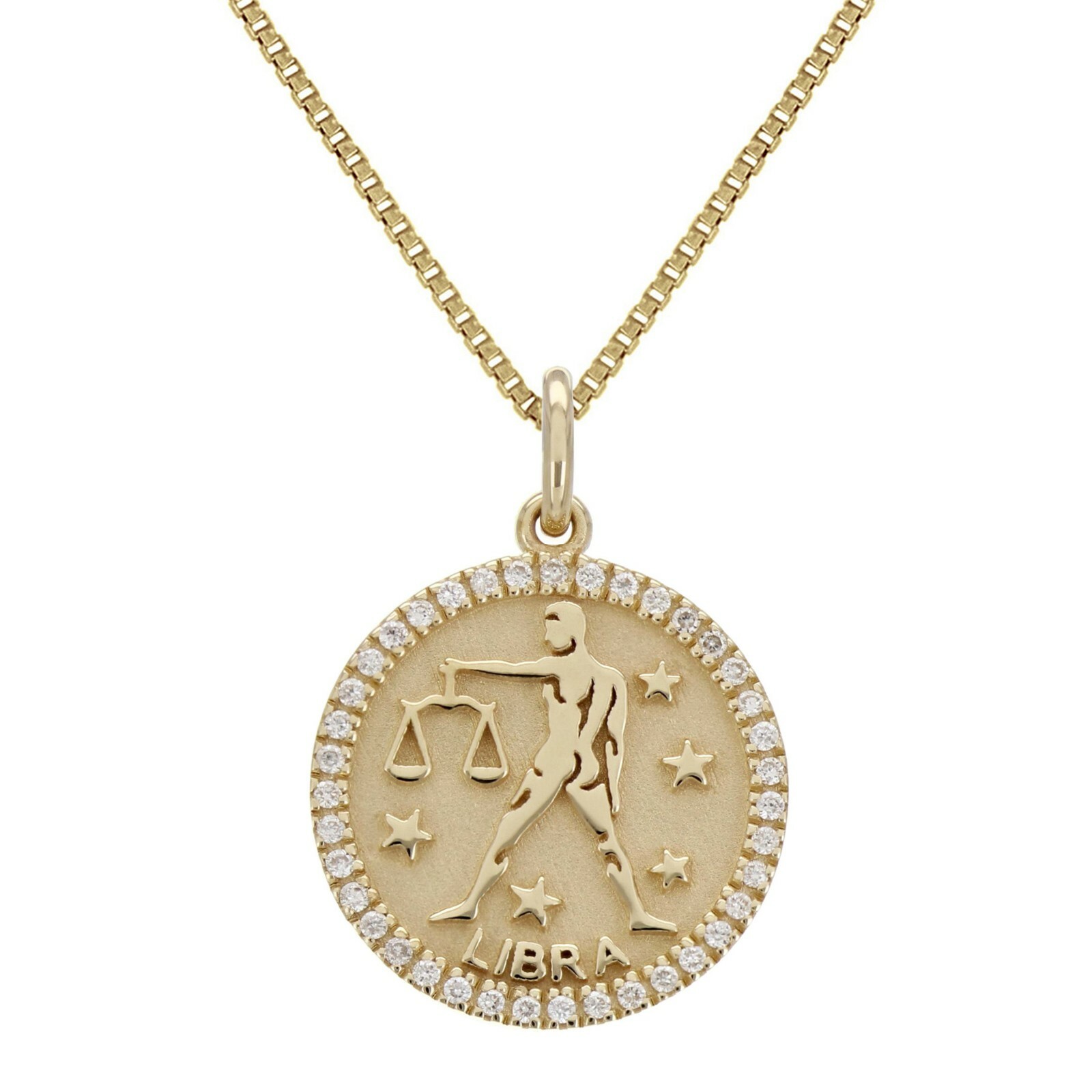 14k Yellow White or Rose Gold Diamond Zodiac Sign Pendant Necklace 18″