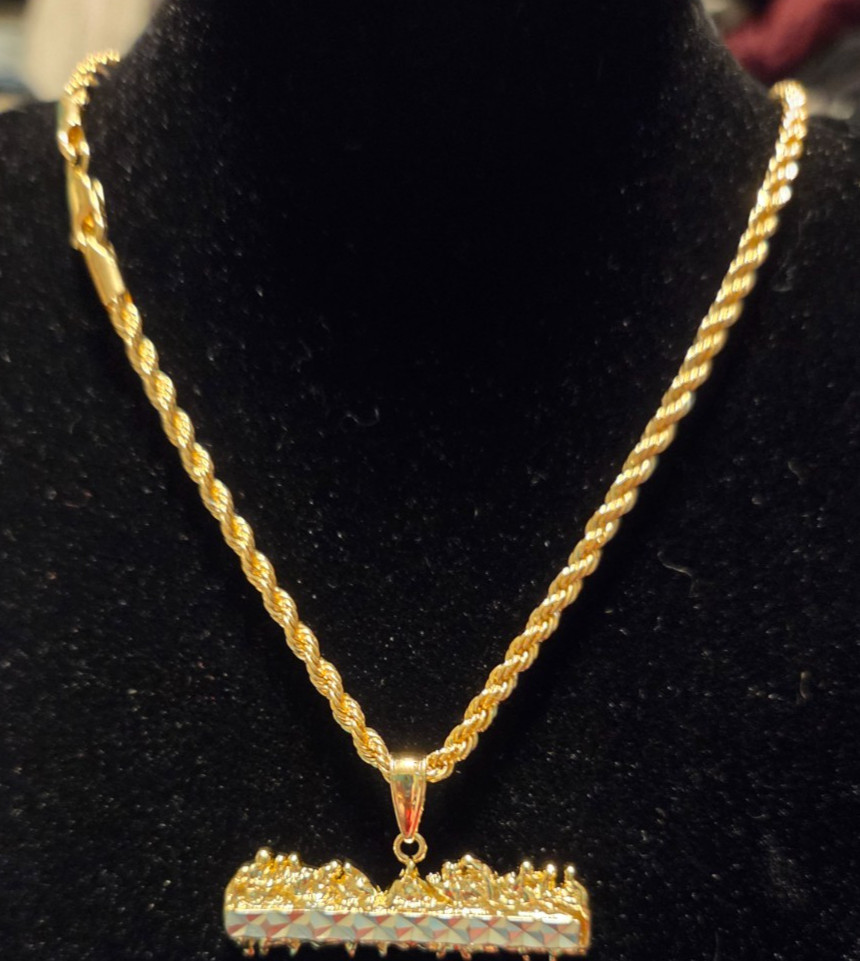 14k Yellow Gold Filled Chain Necklace with Last Supper Pendant
