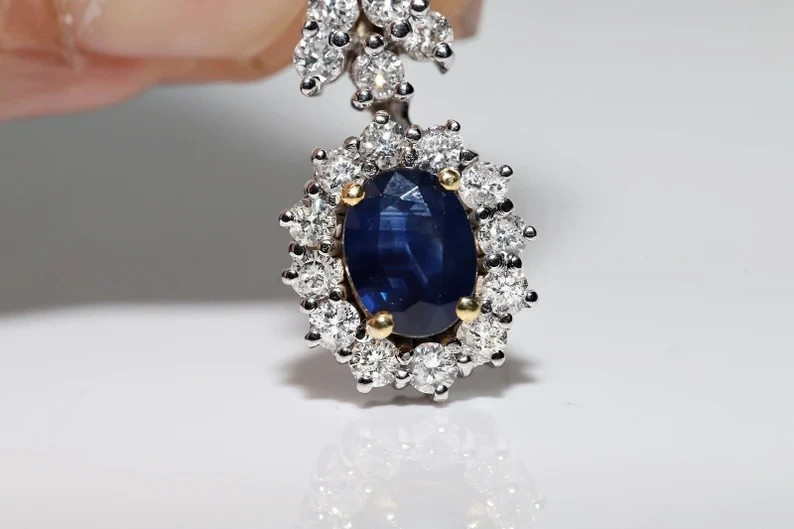 Vintage 2.10Ct Lab-Created 0val Sapphire &Diamond Pendant 14k White Gold Plated