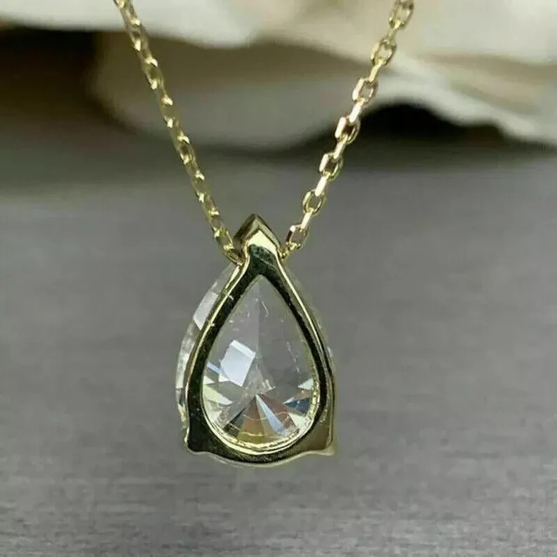 3Ct Pear-Cut Lab Grown Diamond Solitaire Pendant & Necklace 14k Yellow Gold
