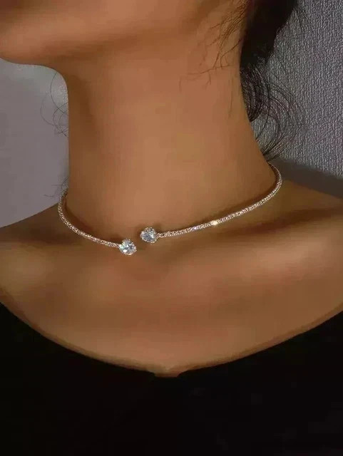 5Ct Heart Cut Lab Created Diamond Choker Necklace 14K White Gold Plated