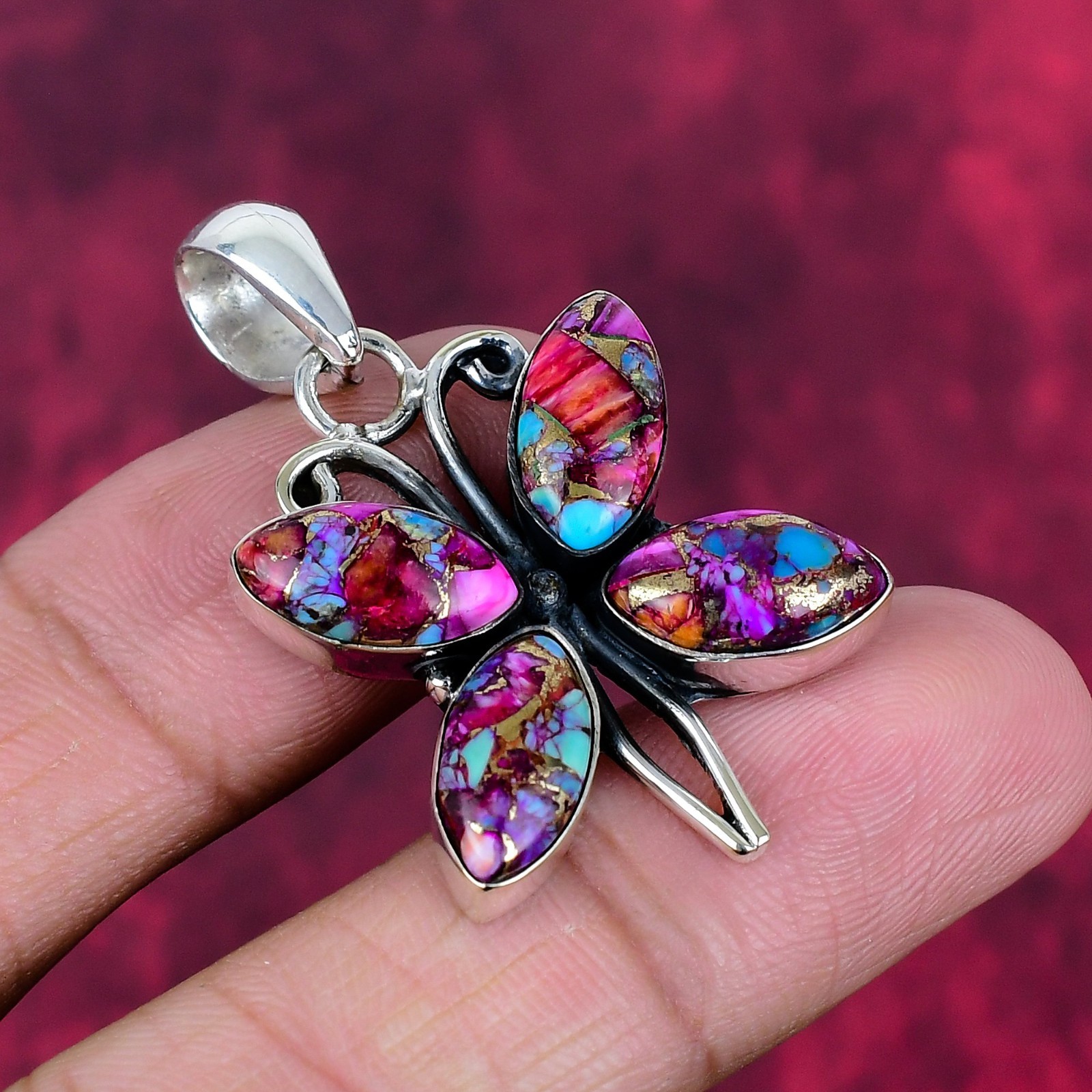 Pink Copper Turquoise Gemstone Handmade 925 Sterling Silver Jewelry Pendant