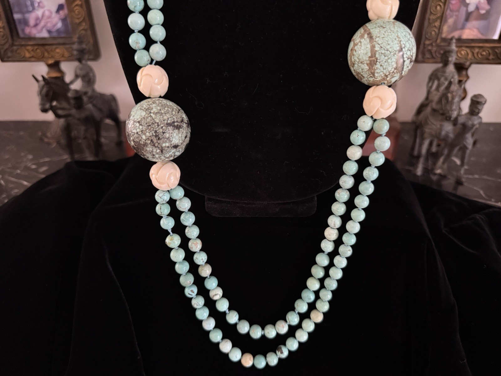 ***GORGEOUS TURQUOISE NECKLACE W/18k SMALL CHARM***