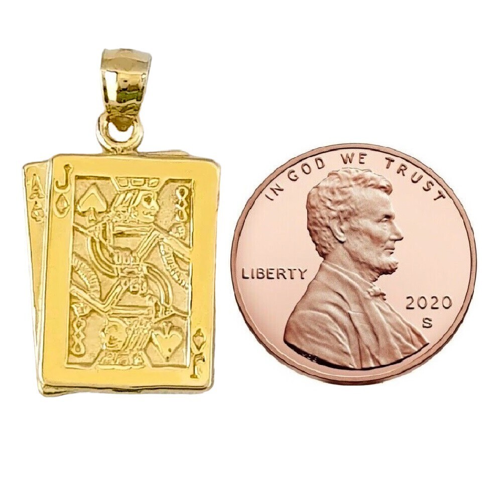 14K Yellow Gold Ace and Jack Playing Cards Pendant / Charm, Made in USA