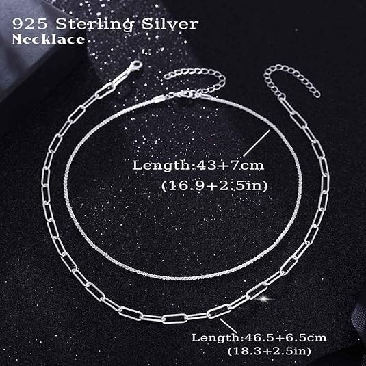 Yalice 925 Sterling Silver Sparkly Necklace Layered Dainty Chain Necklace…